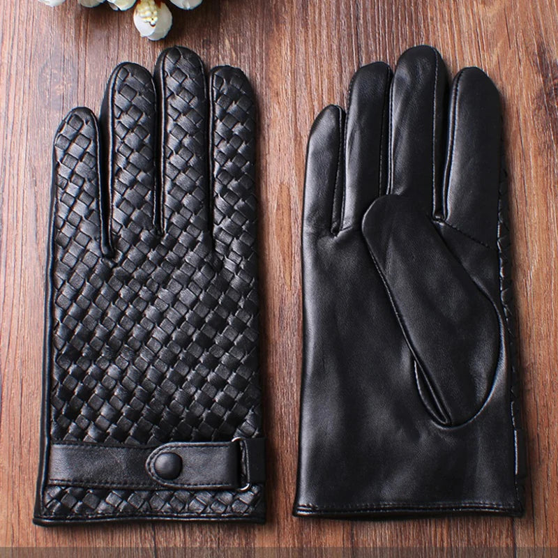 Guantes de piel auténtica para hombre, manoplas tejidas de alta calidad, a la moda, para conducir negocios, piel de cabra, novedad de 2022