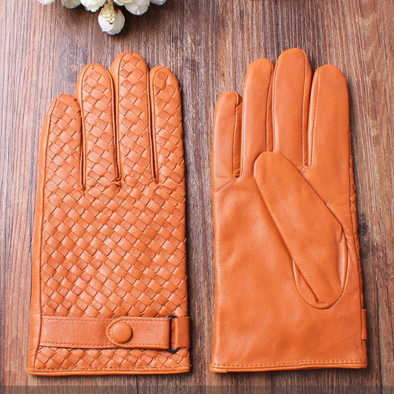 Guantes de piel auténtica para hombre, manoplas tejidas de alta calidad, a la moda, para conducir negocios, piel de cabra, novedad de 2022
