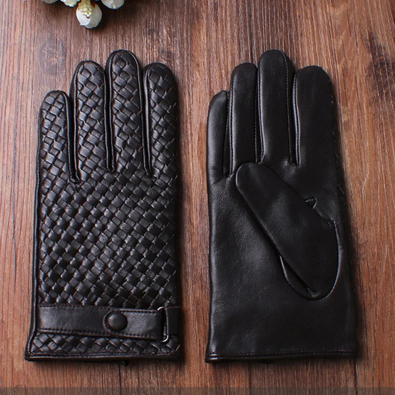 Guantes de piel auténtica para hombre, manoplas tejidas de alta calidad, a la moda, para conducir negocios, piel de cabra, novedad de 2022