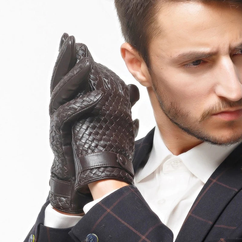 Guantes de piel auténtica para hombre, manoplas tejidas de alta calidad, a la moda, para conducir negocios, piel de cabra, novedad de 2022