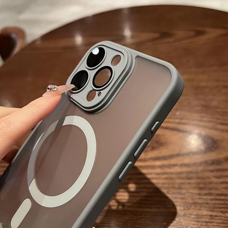 Funda transparente para iPhone 16 y 15, protección de lente magnética Magsafe, Funda esmerilada mate