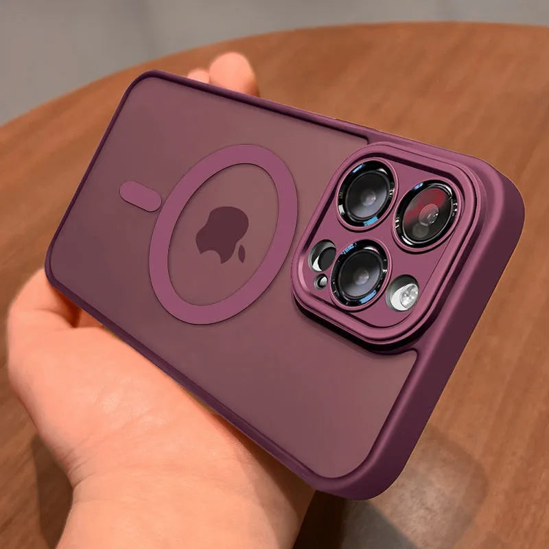 Funda transparente para iPhone 16 y 15, protección de lente magnética Magsafe, Funda esmerilada mate