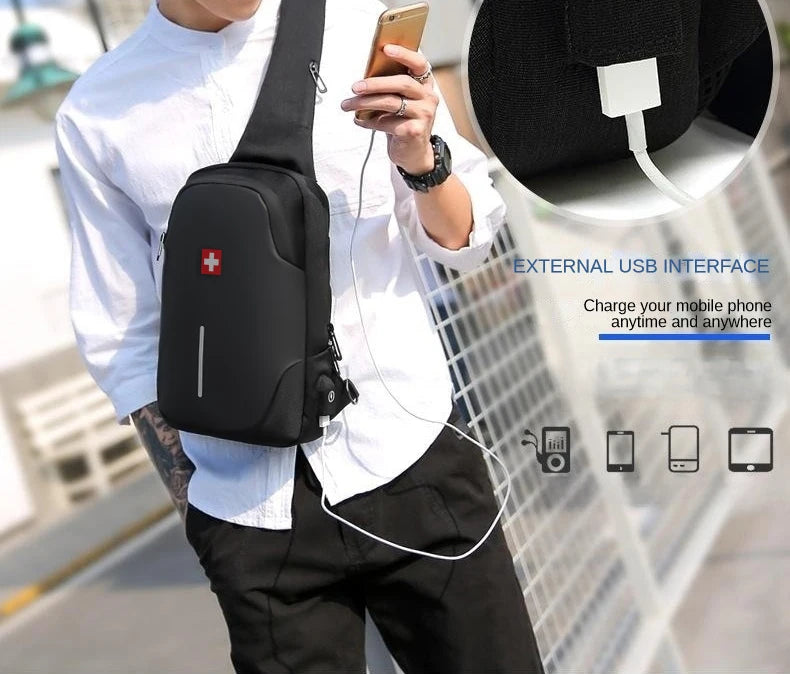 SWISS nuevo bolso de pecho informal para hombre, bolso de hombro impermeable deportivo, bolso cruzado antirrobo, bolso USB de Color sólido a la moda, bolso bandolera