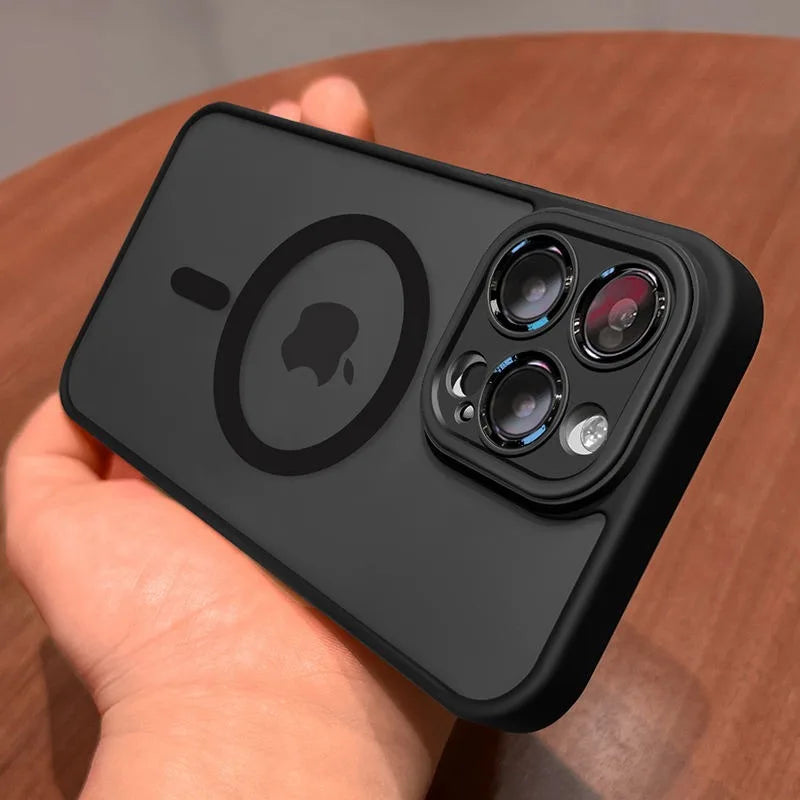 Funda transparente para iPhone 16 y 15, protección de lente magnética Magsafe, Funda esmerilada mate