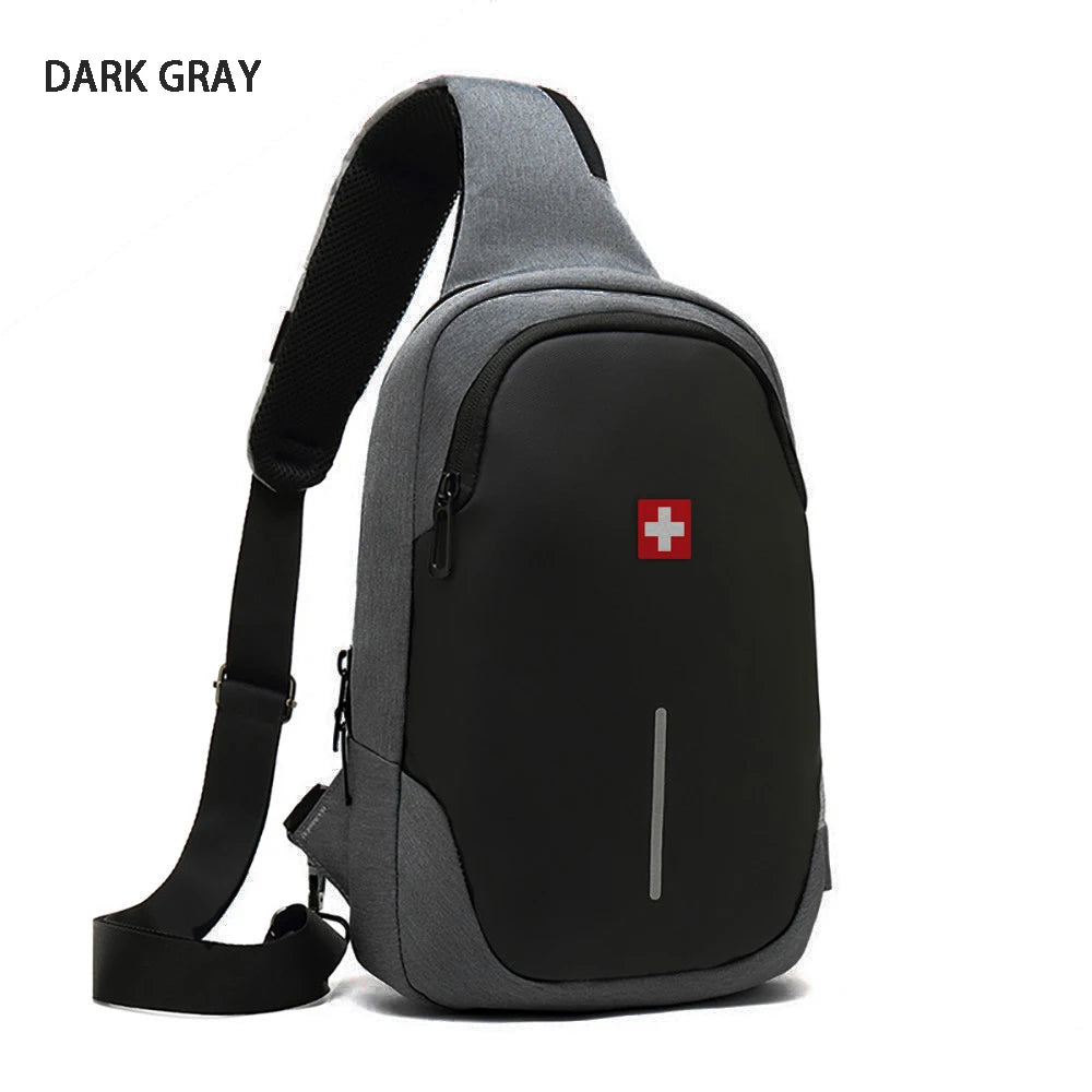 SWISS nuevo bolso de pecho informal para hombre, bolso de hombro impermeable deportivo, bolso cruzado antirrobo, bolso USB de Color sólido a la moda, bolso bandolera