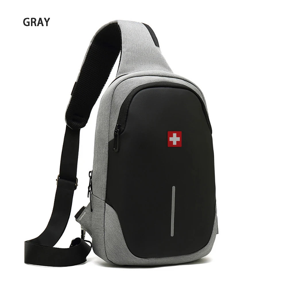 SWISS nuevo bolso de pecho informal para hombre, bolso de hombro impermeable deportivo, bolso cruzado antirrobo, bolso USB de Color sólido a la moda, bolso bandolera