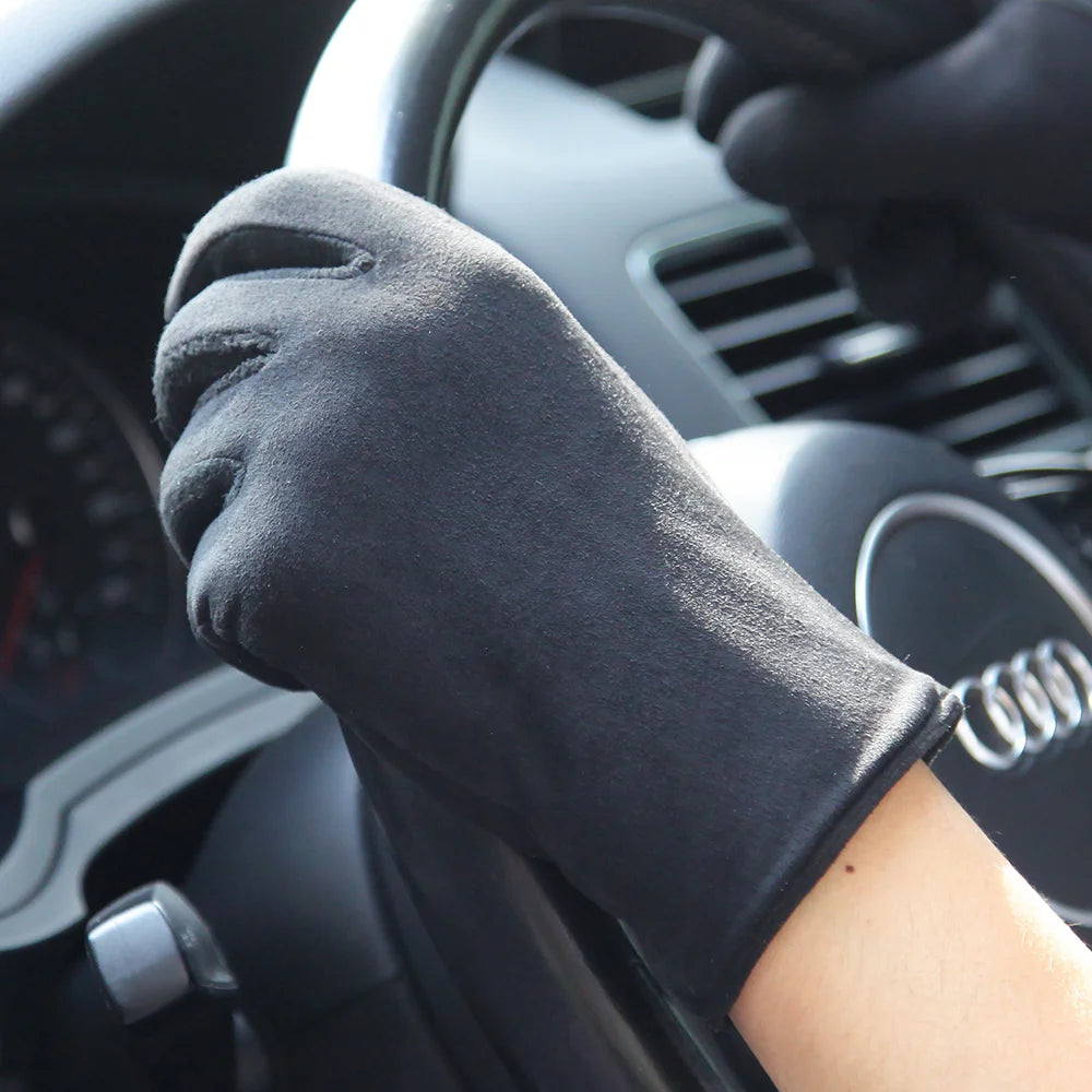 Guantes de hombre Otoño Invierno forro térmico de felpa espesar piel de oveja gamuza guantes de conducción pantalla táctil masculina M075
