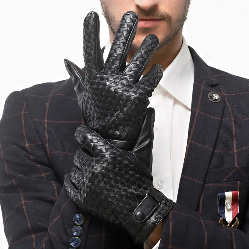 Guantes de piel auténtica para hombre, manoplas tejidas de alta calidad, a la moda, para conducir negocios, piel de cabra, novedad de 2022