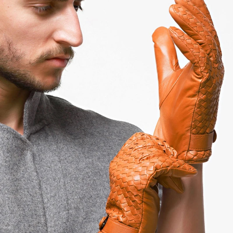 Guantes de piel auténtica para hombre, manoplas tejidas de alta calidad, a la moda, para conducir negocios, piel de cabra, novedad de 2022