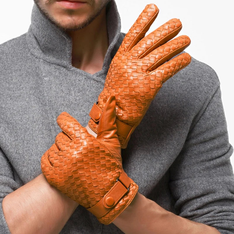 Guantes de piel auténtica para hombre, manoplas tejidas de alta calidad, a la moda, para conducir negocios, piel de cabra, novedad de 2022