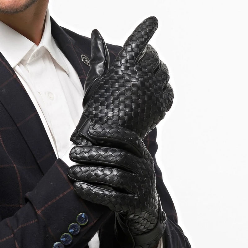 Guantes de piel auténtica para hombre, manoplas tejidas de alta calidad, a la moda, para conducir negocios, piel de cabra, novedad de 2022
