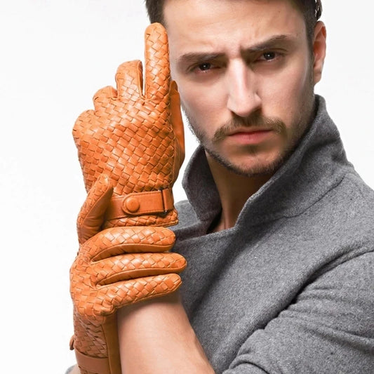 Guantes de piel auténtica para hombre, manoplas tejidas de alta calidad, a la moda, para conducir negocios, piel de cabra, novedad de 2022