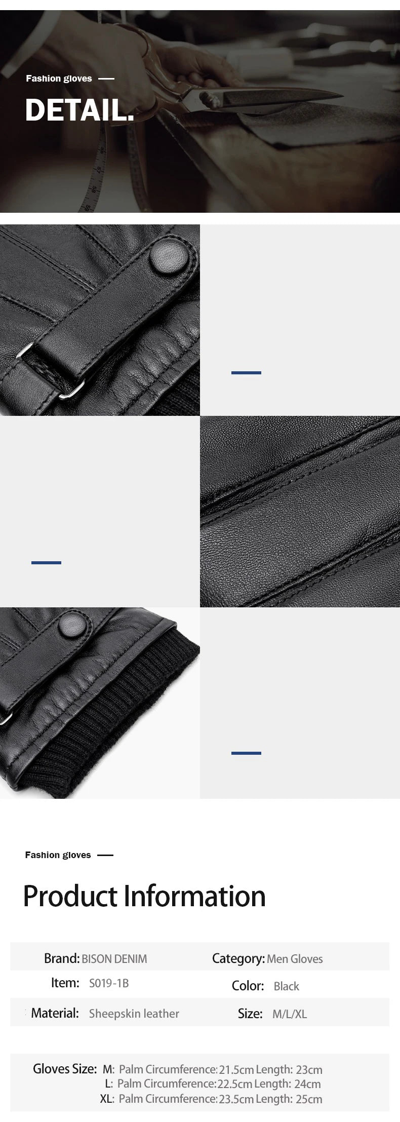 Guantes BISON DENIM de piel de oveja auténtica para hombre, guantes negros cálidos con pantalla táctil para otoño e invierno, guantes negros de alta calidad S019