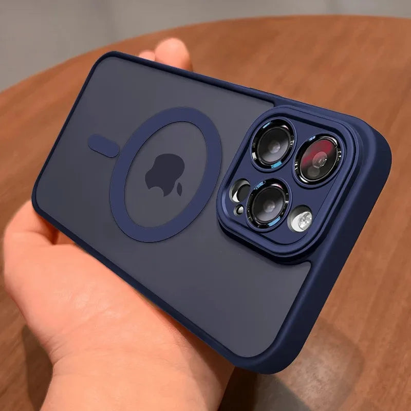 Funda transparente para iPhone 16 y 15, protección de lente magnética Magsafe, Funda esmerilada mate