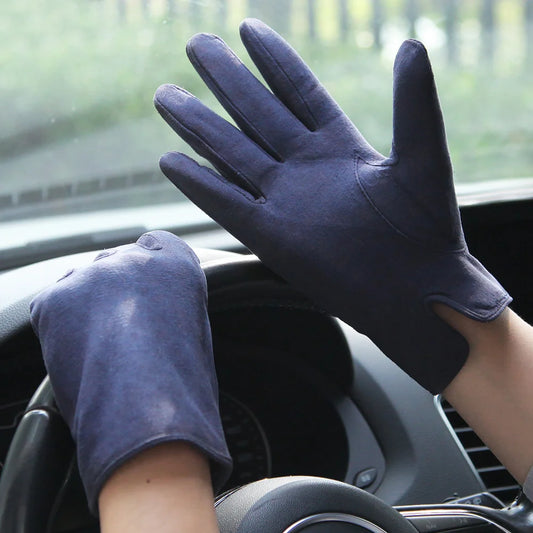 Guantes de hombre Otoño Invierno forro térmico de felpa espesar piel de oveja gamuza guantes de conducción pantalla táctil masculina M075