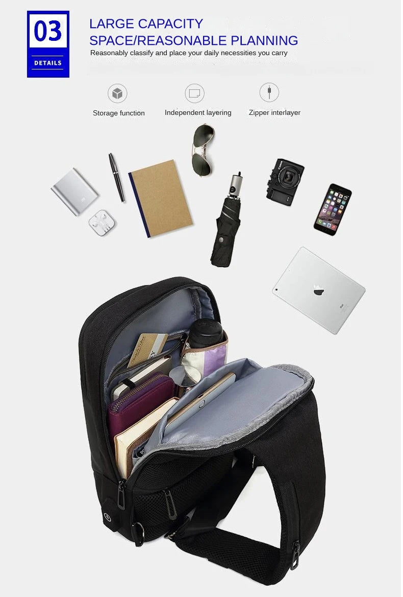 SWISS nuevo bolso de pecho informal para hombre, bolso de hombro impermeable deportivo, bolso cruzado antirrobo, bolso USB de Color sólido a la moda, bolso bandolera