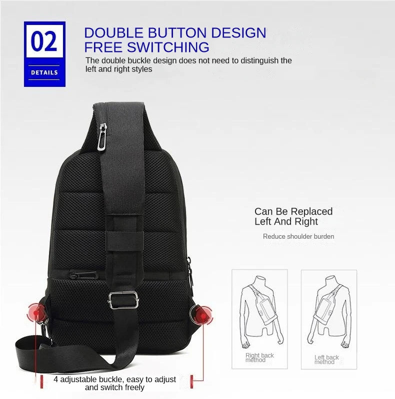 SWISS nuevo bolso de pecho informal para hombre, bolso de hombro impermeable deportivo, bolso cruzado antirrobo, bolso USB de Color sólido a la moda, bolso bandolera