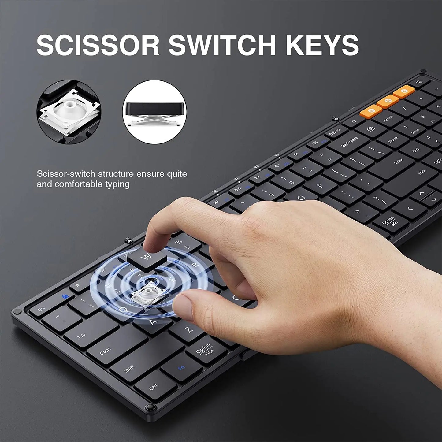 Teclados plegables con teclado numérico Bluetooth inalámbrico portátil Silm teclado plegable de tamaño completo para ordenador de viaje PC iPad