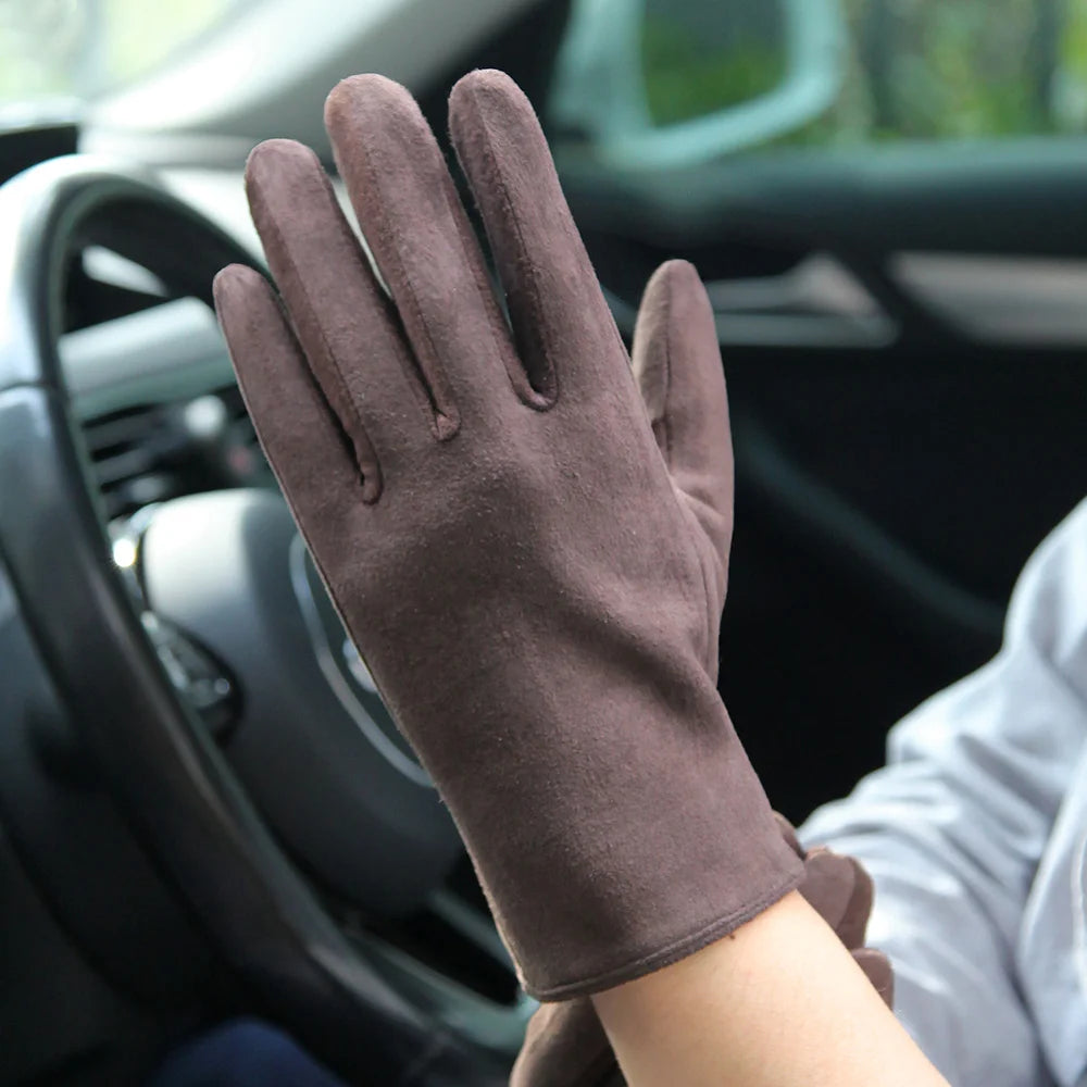 Guantes de hombre Otoño Invierno forro térmico de felpa espesar piel de oveja gamuza guantes de conducción pantalla táctil masculina M075