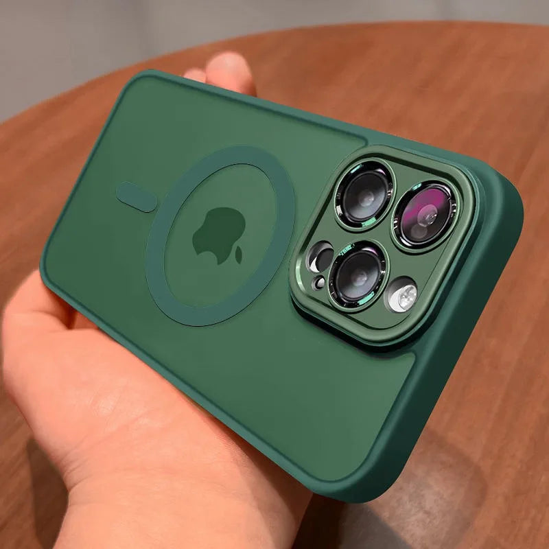 Funda transparente para iPhone 16 y 15, protección de lente magnética Magsafe, Funda esmerilada mate