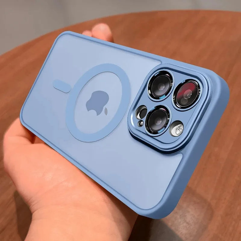 Funda transparente para iPhone 16 y 15, protección de lente magnética Magsafe, Funda esmerilada mate