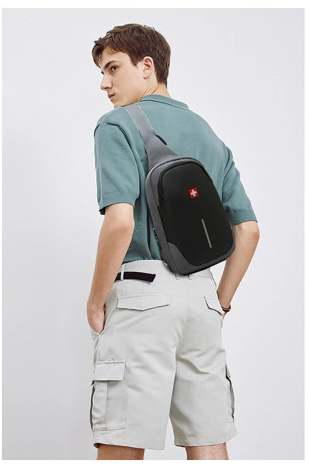 SWISS nuevo bolso de pecho informal para hombre, bolso de hombro impermeable deportivo, bolso cruzado antirrobo, bolso USB de Color sólido a la moda, bolso bandolera