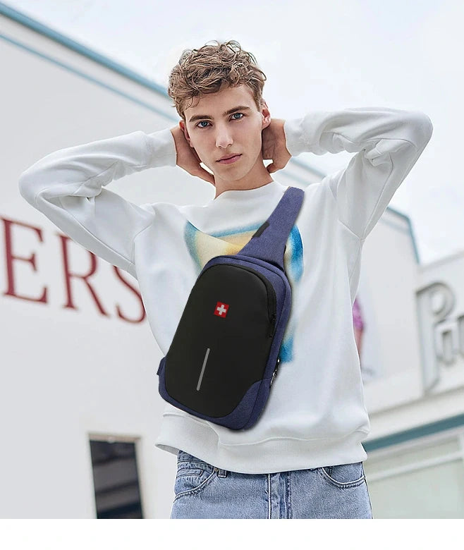 SWISS nuevo bolso de pecho informal para hombre, bolso de hombro impermeable deportivo, bolso cruzado antirrobo, bolso USB de Color sólido a la moda, bolso bandolera