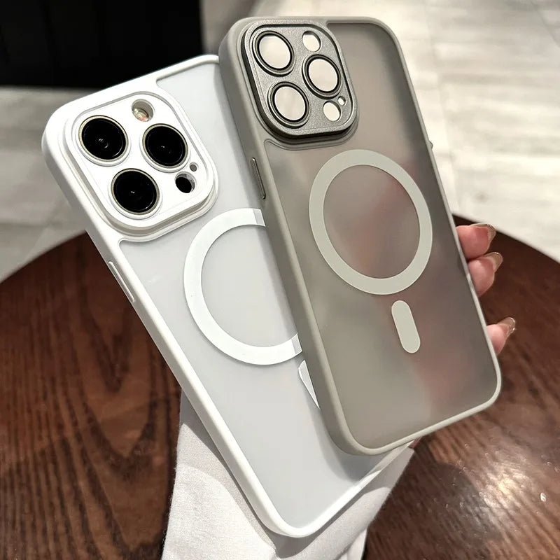 Funda transparente para iPhone 16 y 15, protección de lente magnética Magsafe, Funda esmerilada mate