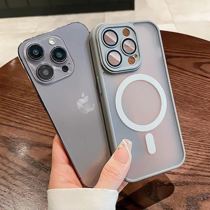 Funda transparente para iPhone 16 y 15, protección de lente magnética Magsafe, Funda esmerilada mate