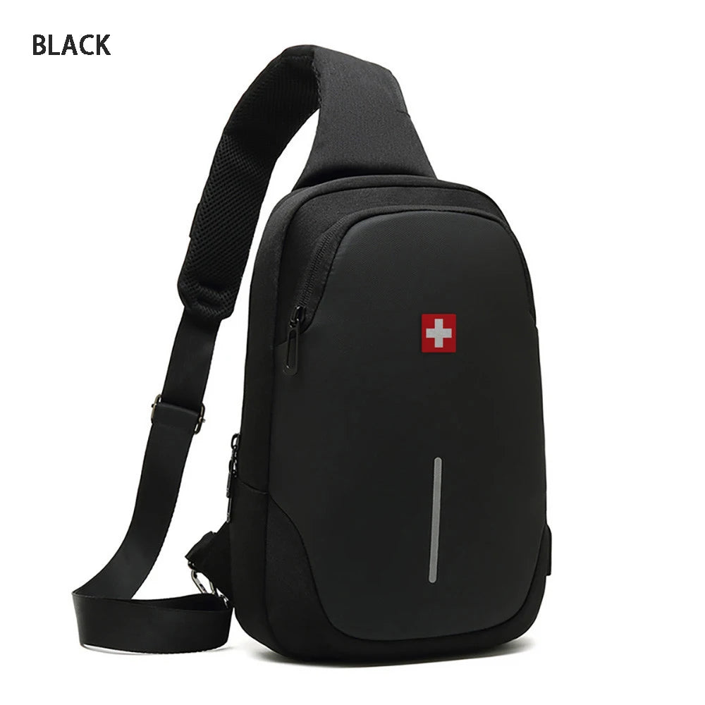 SWISS nuevo bolso de pecho informal para hombre, bolso de hombro impermeable deportivo, bolso cruzado antirrobo, bolso USB de Color sólido a la moda, bolso bandolera