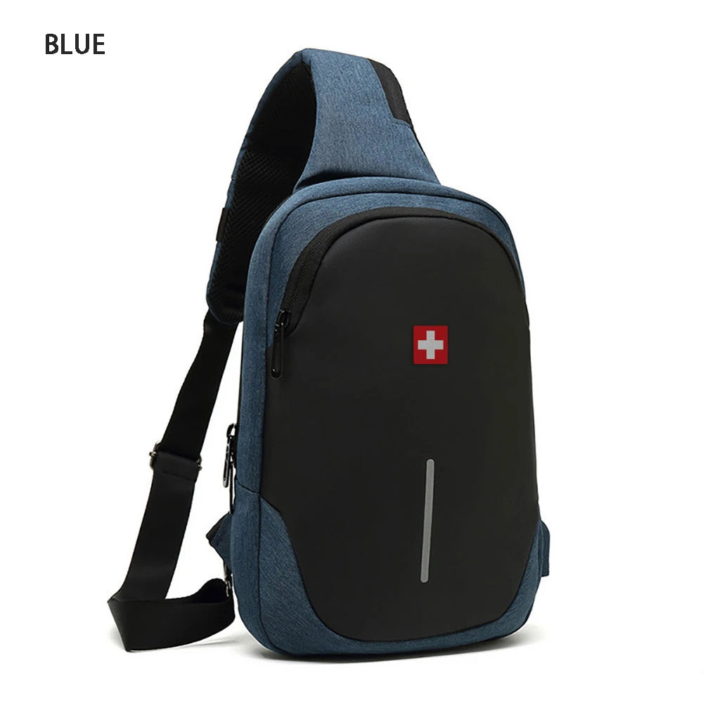 SWISS nuevo bolso de pecho informal para hombre, bolso de hombro impermeable deportivo, bolso cruzado antirrobo, bolso USB de Color sólido a la moda, bolso bandolera