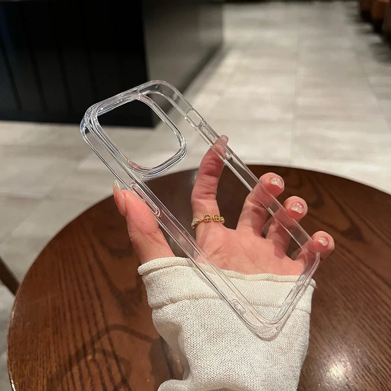 Funda acrílica dura transparente a prueba de golpes para iPhone 15 14 13 12 Mini 11 Pro XS Max X XR 7 8 Plus SE 2 funda de parachoques de silicona suave