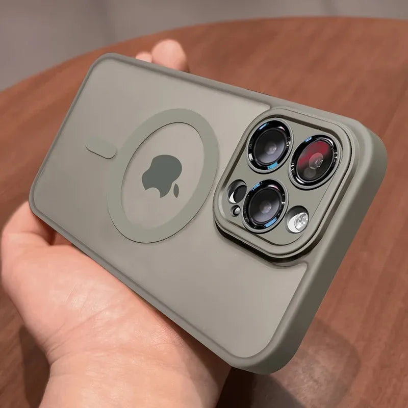 Funda transparente para iPhone 16 y 15, protección de lente magnética Magsafe, Funda esmerilada mate