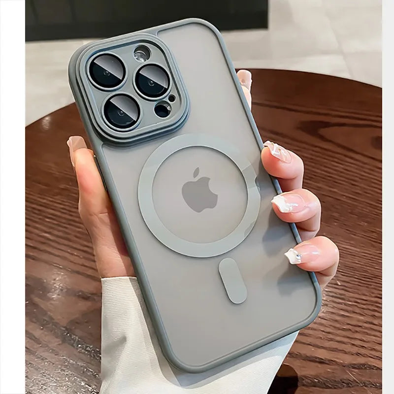 Funda transparente para iPhone 16 y 15, protección de lente magnética Magsafe, Funda esmerilada mate