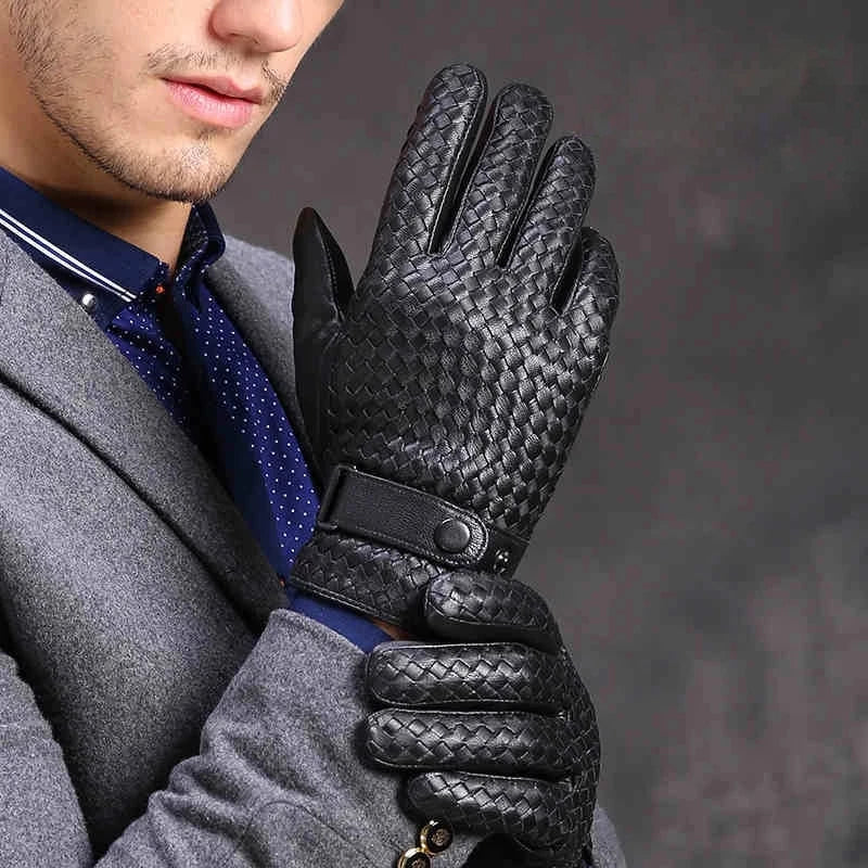 Guantes de piel auténtica para hombre, manoplas tejidas de alta calidad, a la moda, para conducir negocios, piel de cabra, novedad de 2022