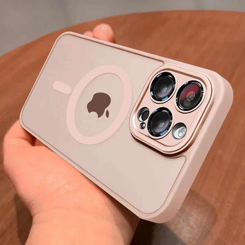 Funda transparente para iPhone 16 y 15, protección de lente magnética Magsafe, Funda esmerilada mate