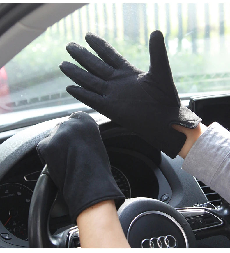 Guantes de hombre Otoño Invierno forro térmico de felpa espesar piel de oveja gamuza guantes de conducción pantalla táctil masculina M075