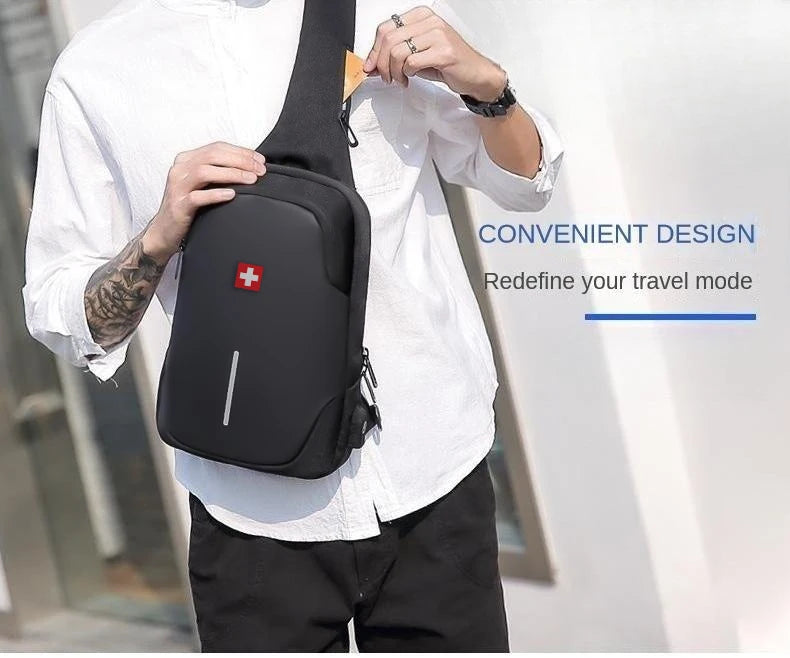 SWISS nuevo bolso de pecho informal para hombre, bolso de hombro impermeable deportivo, bolso cruzado antirrobo, bolso USB de Color sólido a la moda, bolso bandolera