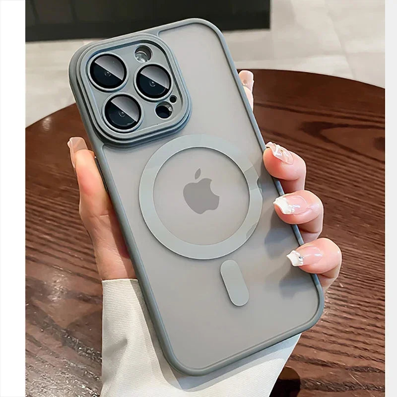 Funda transparente para iPhone 16 y 15, protección de lente magnética Magsafe, Funda esmerilada mate