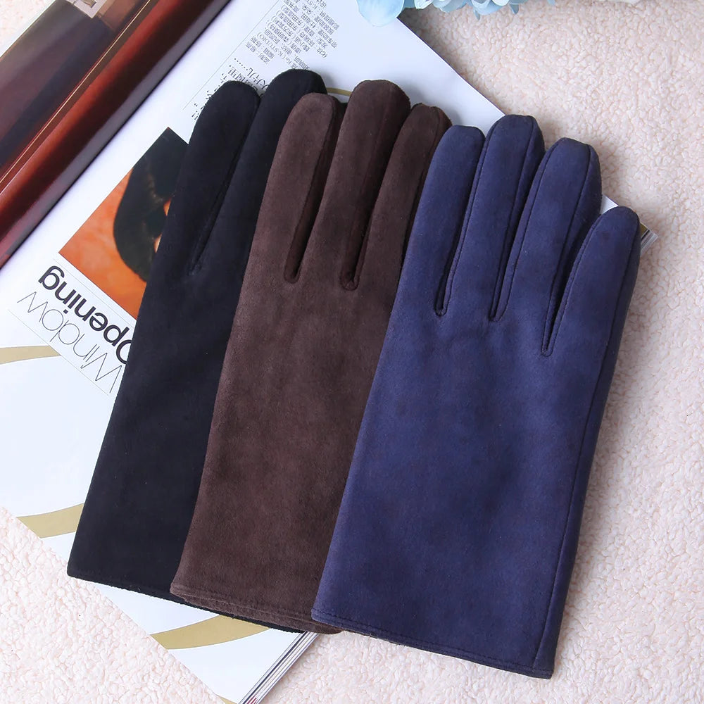 Guantes de hombre Otoño Invierno forro térmico de felpa espesar piel de oveja gamuza guantes de conducción pantalla táctil masculina M075