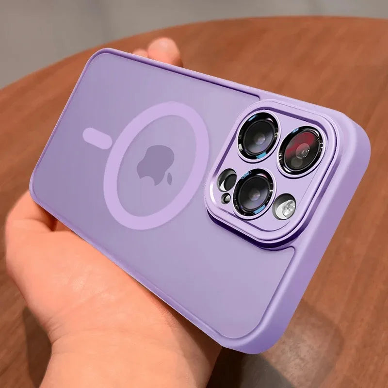 Funda transparente para iPhone 16 y 15, protección de lente magnética Magsafe, Funda esmerilada mate